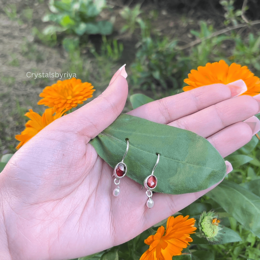 Red Garnet Silver Earrings — image 3