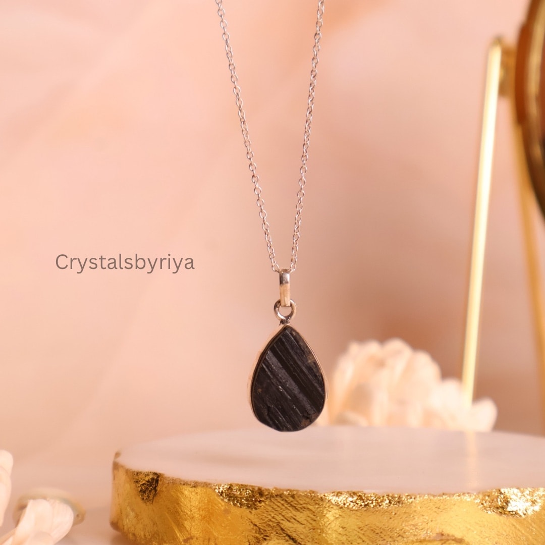 Black Tourmaline Raw Silver Pendant — image 3
