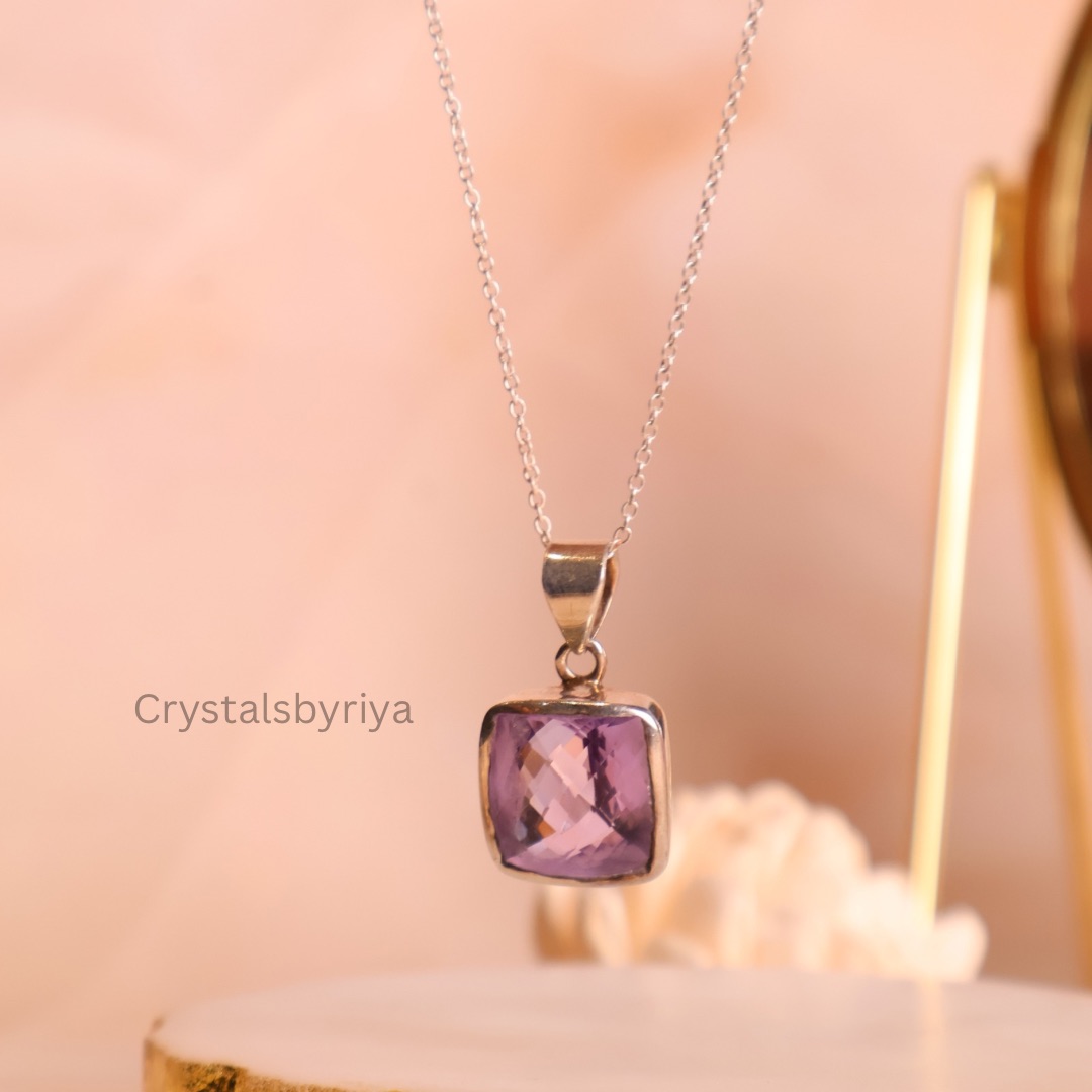 AMETHYST SILVER FACETED PENDANT