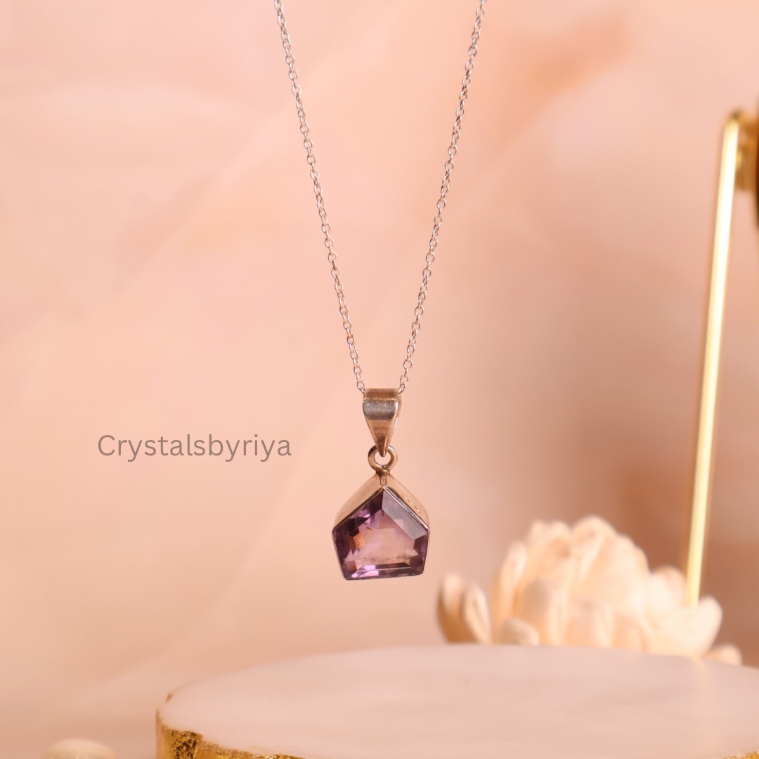 AMETHYST SILVER FACETED PENDANT