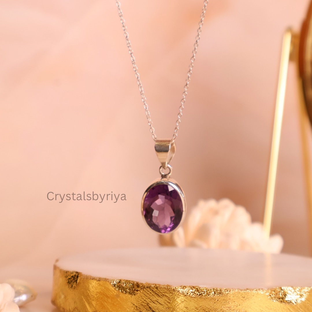 AMETHYST SILVER FACETED PENDANT
